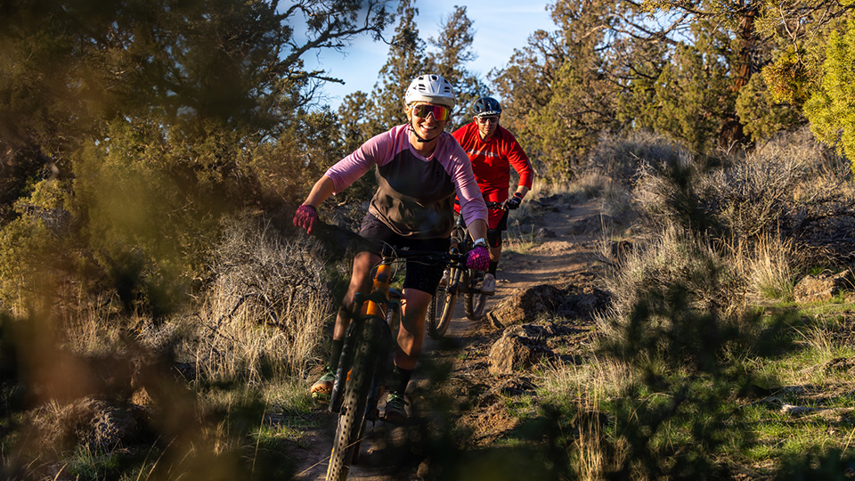 Mountain biking on the Stinger trail, funded by the Bend Sustainability Fund