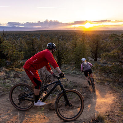 Mountain biking on the Stinger trail, funded by the Bend Sustainability Fund